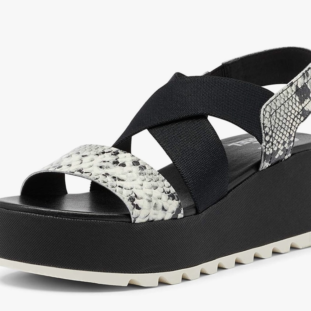 Sorel Women's Cameron Flatform Slingback Sandal - Black, Snake shirt size 6 - Picture 1 of 7
